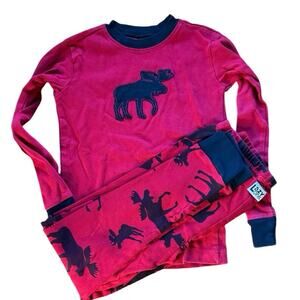 LazyOne Boys Red/Black Moose Long Sleeve/Pants Pajama Set - 8